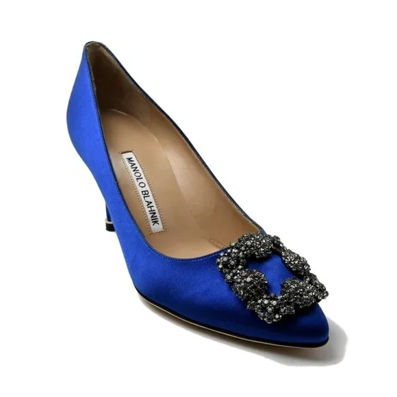 Manolo Blahnik Hangisi Satin Blue 70 - Picture 1 of 4